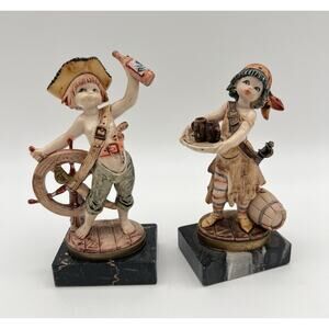 Fontanini Depose Italy PIRATE GIRL & BOY FIGURINE 5" Simonetti Marble Base